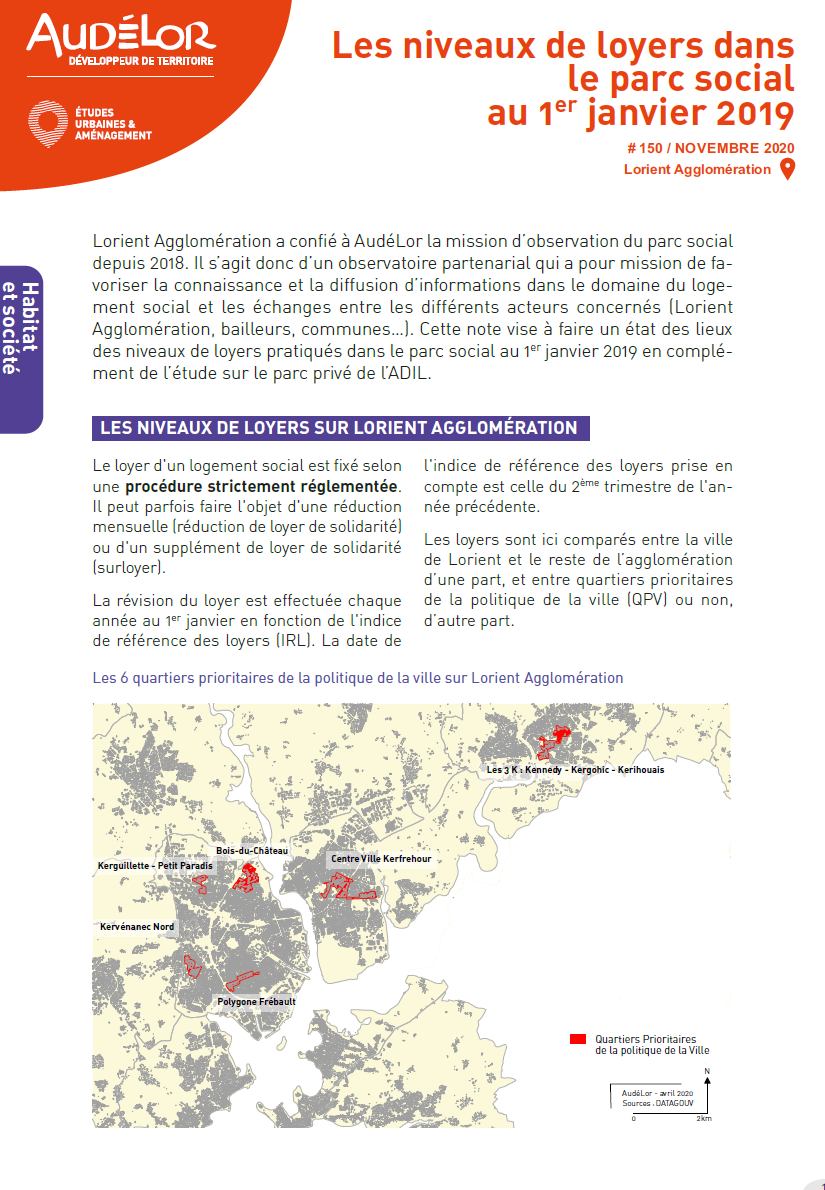 Les niveaux de loyers dans le parc social au 1er janvier 2019 sur Lorient Agglomération