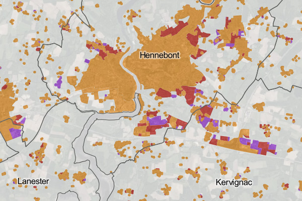 Évolution de l'urbanisation de 1999 à 2019 sur le pays de Lorient