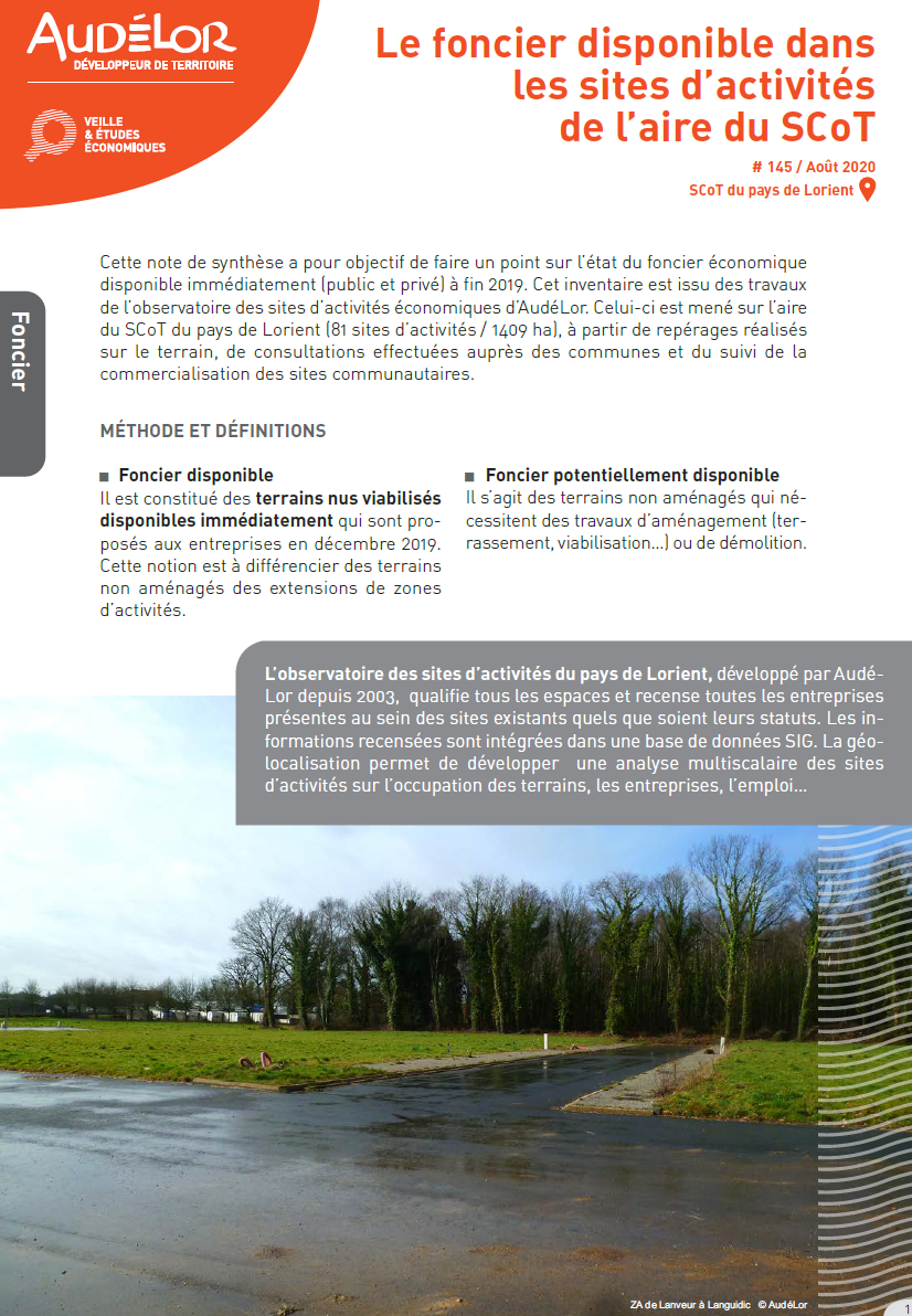 Le foncier disponible dans les sites d’activités de l’aire du SCoT du pays de Lorient