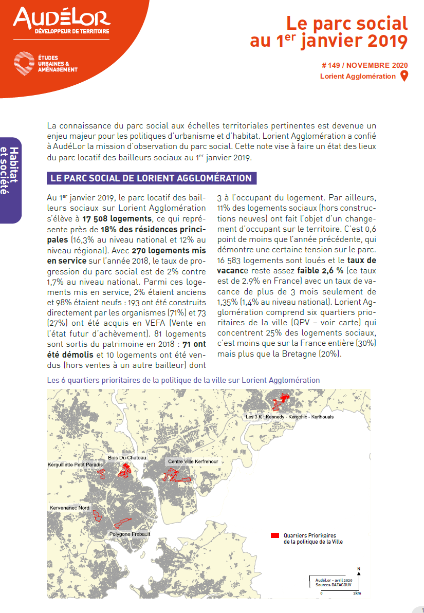 Le parc social au 1er janvier 2019 sur Lorient Agglomération