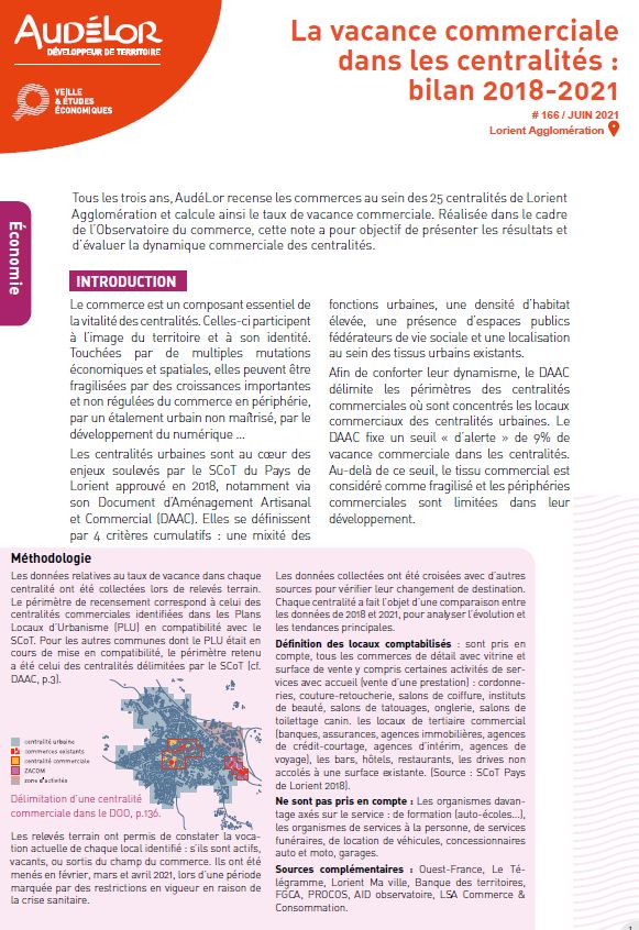 La vacance commerciale dans les centralités sur Lorient Agglomération : bilan 2018-2021 