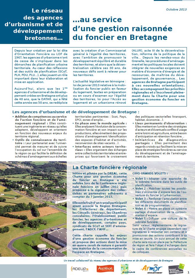 Le réseau des agences d'urbanisme et de développement de Bretagne au service d'une gestion raisonnée du foncier en Bretagne