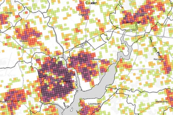 Carte de la démographie sur le pays de Lorient-Quimperlé